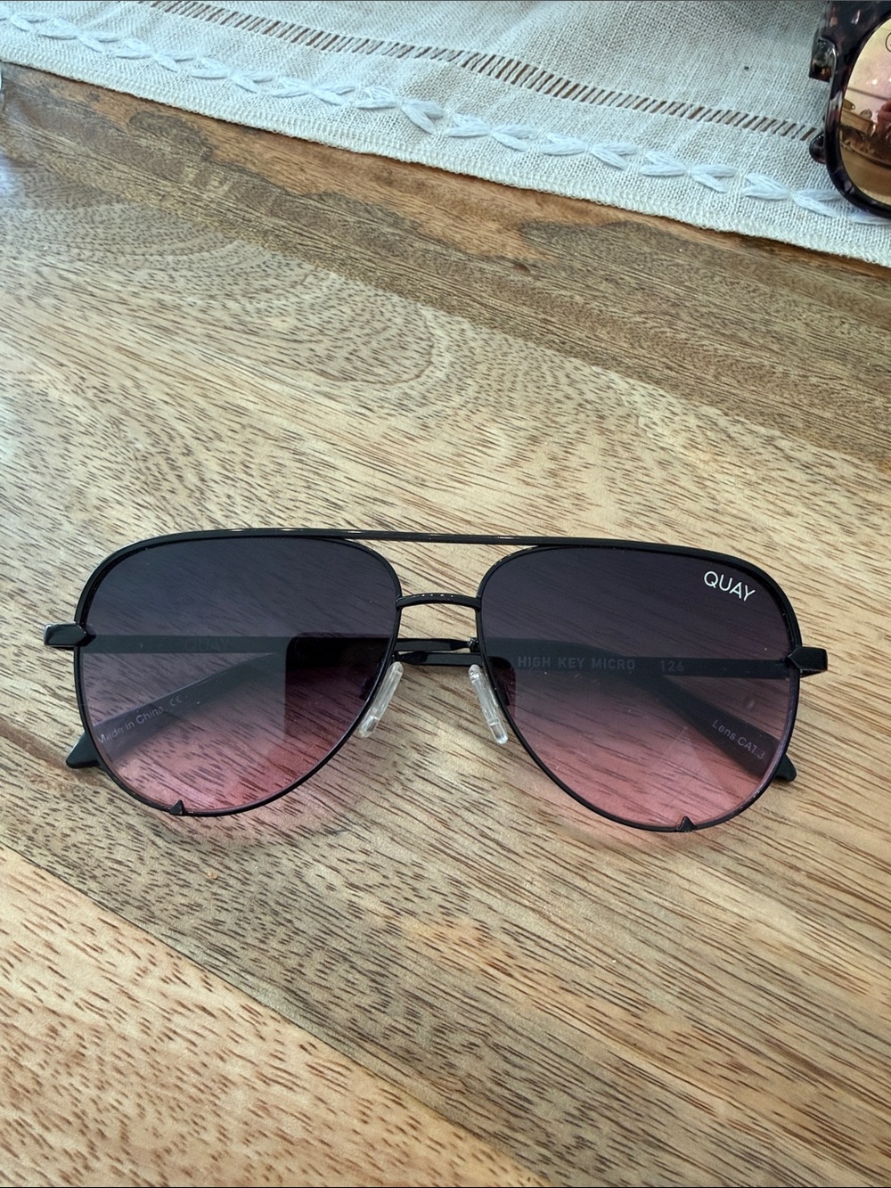 Quay Australia Aviator Sunglasses Black Frame with Pink Gradient Lenses
